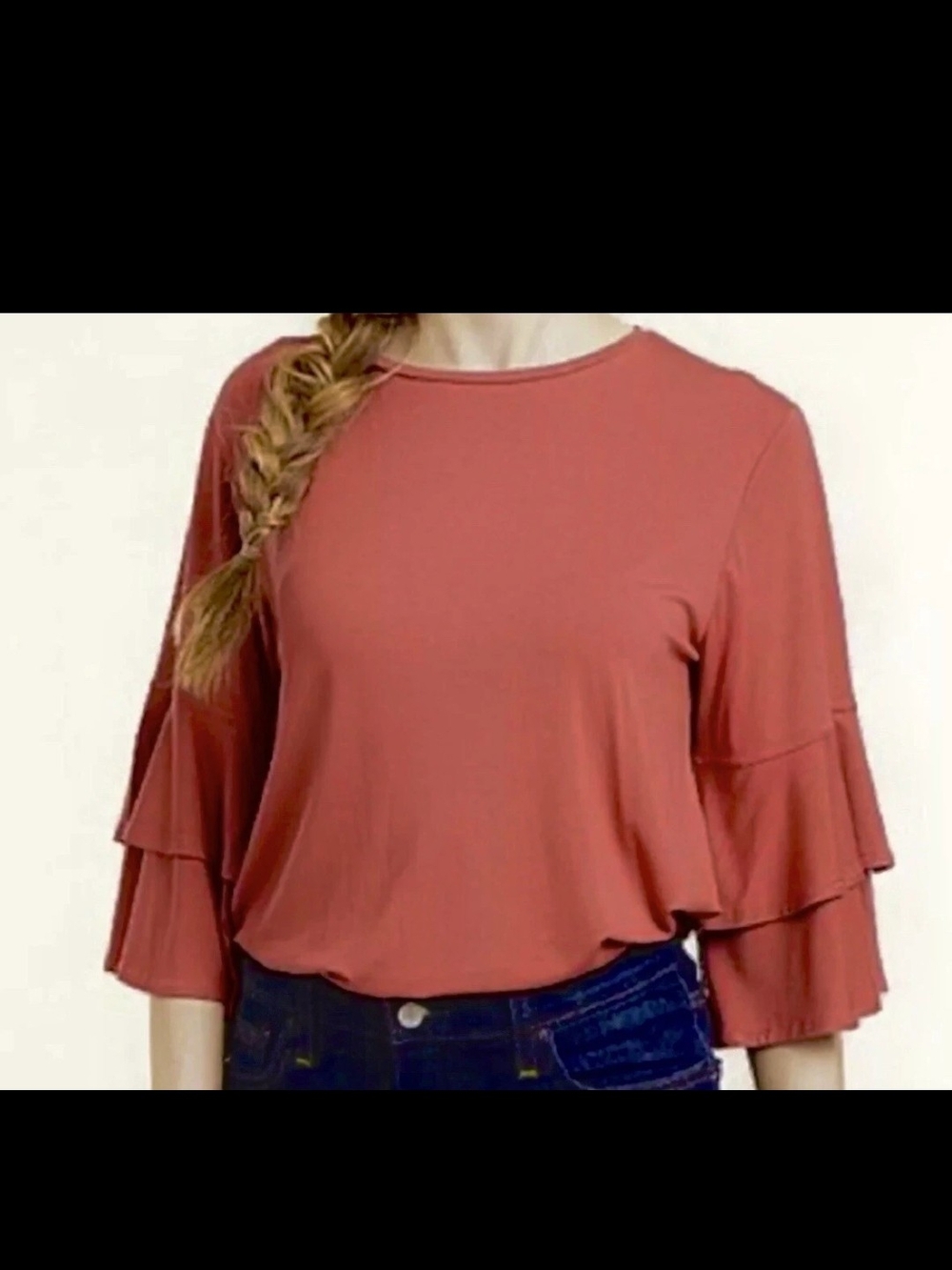 NWT Frye Tiered Ruffle 3/4 Bell Sleeve Top in Terracotta Size XS